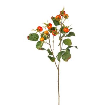 Artificial Japanese rose branch DROVLE with rose hips, orange, 24"/60cm