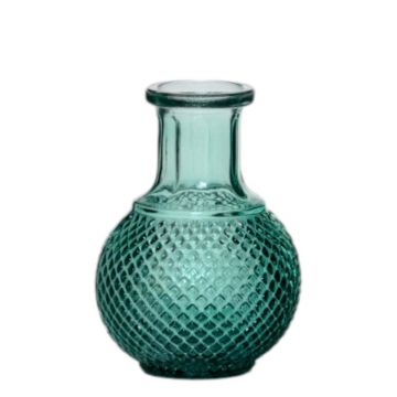 Glass bottle DONKA, diamond pattern, turquoise-transparent, 4.5"/11.5cm, Ø3.3"/8.5cm Glass bottle DONKA, diamond pattern, turquoise-transparent, 4.5"/11.5cm, Ø3.3"/8.5cm