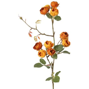 Artificial cabbage rose branch LORRAINE, Eco Collection, yellow-orange, 26"/65cm, Ø1"/2,5cm