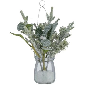Artificial fir and cedar hanging plant JUROL in glass, mistletoe, snow-covered, white-green, 7.5"/19cm Artificial fir and cedar hanging plant JUROL in glass, mistletoe, snow-covered, white-green, 7.5"/19cm