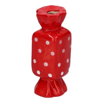 Square single stem vase in the shape of a sweet AMIEL made of ceramic, with polka dots, red-white, 1.8"x1.8"x4.5"/4,5x4,5x11,5cm