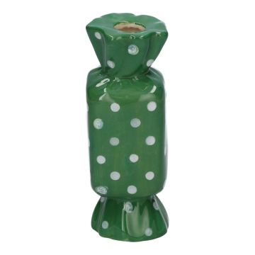 Square single stem vase in the shape of a sweet AMIEL made of ceramic, with polka dots, green-white, 1.8"x1.8"x4.5"/4,5x4,5x11,5cm