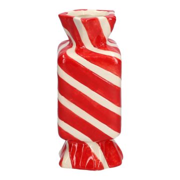 Square single stem vase in the shape of a sweet AMIEL made of ceramic, with diagonal lines, red-white, 2.6"x2.6"x6"/6,5x6,5x15cm