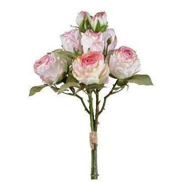 Artificial bouquet of roses JARZO, pink-white, 22"/55cm