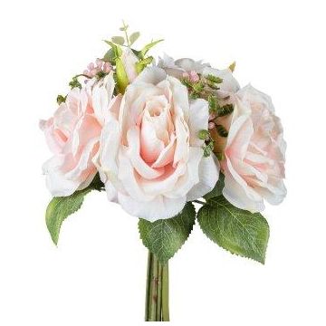 Artificial bouquet of roses NURZO with accessories, pale pink, 12"/30cm