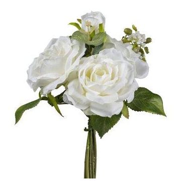 Artificial bouquet of roses NURZO with accessories, white, 12"/30cm