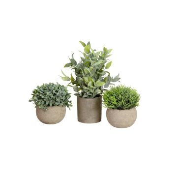 False arrangement LAVADA made of boxwood, ornamental grass, butcher's broom, decorative pot, green, 4.7"-10"/12-25cm