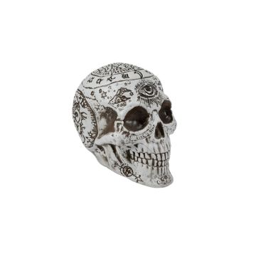 Halloween decorative skull FARALDA with mystical signs and symbols, white-black, 4.7"x3.9"x7.1"/12x10x18cm Halloween decorative skull FARALDA with mystical signs and symbols, white-black, 4.7"x3.9"x7.1"/12x10x18cm