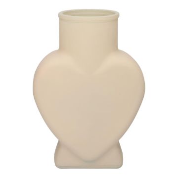 FILIPA heart-shaped glass flower vase, with base, matt sand, 15.5 x 8 x 22 cm
