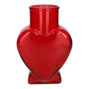FILIPA heart-shaped glass flower vase, with base, transparent red, 15.5 x 8 x 22 cm