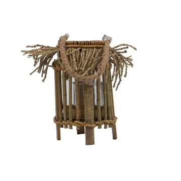 Bamboo Basket Lantern ZACHARIE, handle, glass insert, beige, 31cm, Ø16cm