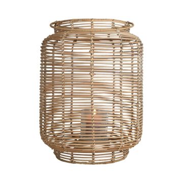 Rattan natural fibre Lantern AMBROSIA, handle, glass insert, beige, 60cm, Ø32cm