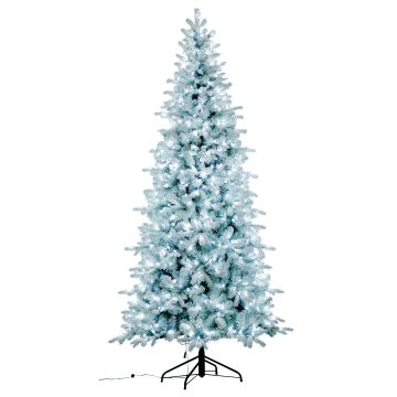 Artificial Schneetanne ARENDAL, snow-covered, LEDs, white-blue, 225cm, Ø115cm