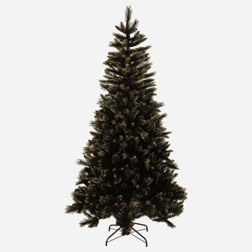 Artificial fir tree ASKER SPEED with cones, gold shimmer, black, 225cm, Ø120cm