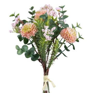 Artificial bouquet of pompon dahlias and eucalyptus ZORCA, berries, pink, 12"/30cm