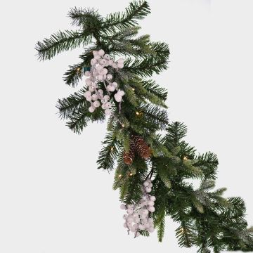 Artificial Wintergirlande NAMSOS, berries, cones, LEDs, 180cm, Ø35cm