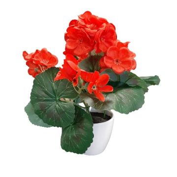Artificial flower Geranium VORTEN in a white decorative pot, red, 10"/25cm