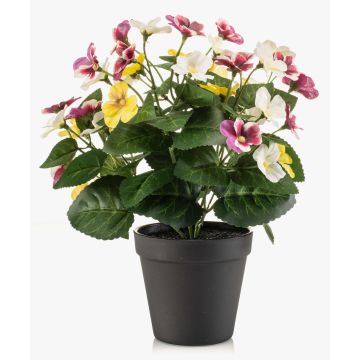 Artificial pansy NORHA in decorative pot, white-purple-yellow, 30cm