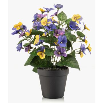 Artificial pansies NORHA in decorative pot, yellow-blue-purple, 30cm
