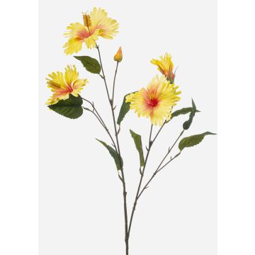 Decorative hibiscus branch TRUGEN with flowers, yellow-pink, 85cm