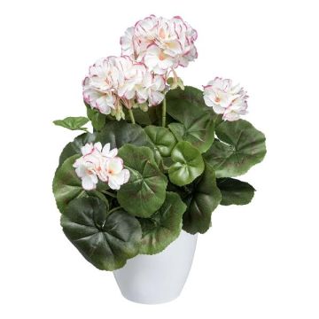 Artificial flower Geranium KLUMOR in melamine planter, white-pink, 14"/35cm Artificial flower Geranium KLUMOR in melamine planter, white-pink, 14"/35cm