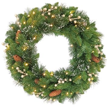 Artificial Fir wreath WISCONSIN, decorated gold, glitter, LEDs, Ø24"/60cm Artificial Fir wreath WISCONSIN, decorated gold, glitter, LEDs, Ø24"/60cm