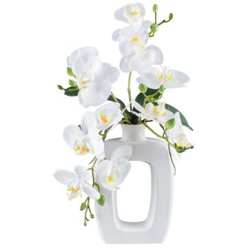 Artificial Phalaenopsis orchid DRUKLON, ceramic vase, roots, white, 16"/40cm