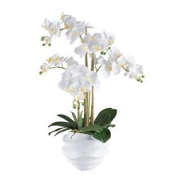 Artificial Phalaenopsis orchid STONFER, white decorative pot, roots, white, 28"/70cm