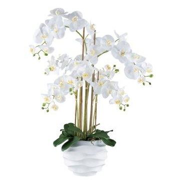 Artificial Phalaenopsis orchid STONFER, white decorative pot, roots, white, 3ft/90cm
