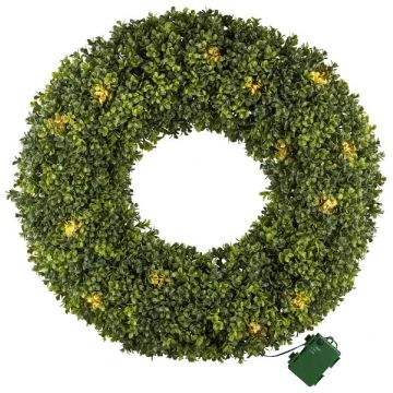 Decorative wreath Boxwood NIMTO, LEDs, battery box, crossdoor, Ø24"/60cm