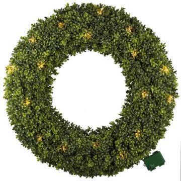 Decorative wreath Boxwood NIMTO, LEDs, battery box, crossdoor, Ø28"/70cm