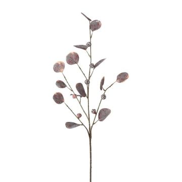 Artificial branch of eucalyptus TRAVON with fruits, aubergine, 30"/75cm