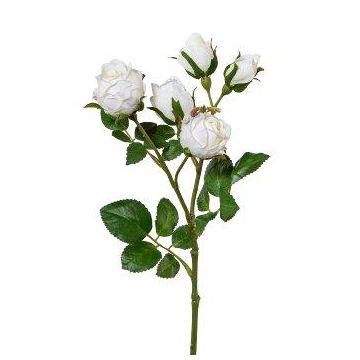 Artificial flower branch rose SKURN, white, 16"/40cm, Ø0.8"-1.8"/2-4.5cm
