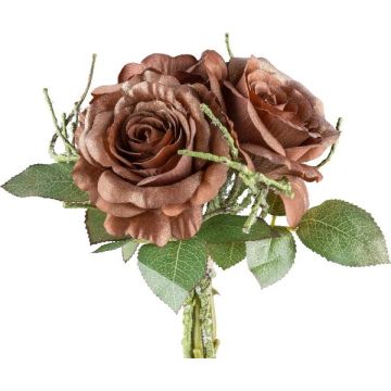 Artificial bouquet of roses JILDA with glitter, dark brown, 12"/30cm