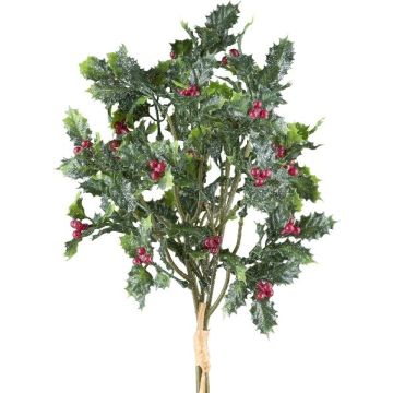 Artificial holly bunch NALFO with berries, frosted, glitter, green-red, 14"/35cm Artificial holly bunch NALFO with berries, frosted, glitter, green-red, 14"/35cm