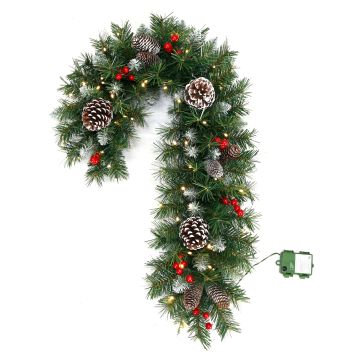 Artificial fir arrangement with candy cane MARLIES, snow-covered, with fruits, LEDs, 30"x18"/75x45cm Artificial fir arrangement with candy cane MARLIES, snow-covered, with fruits, LEDs, 30"x18"/75x45cm