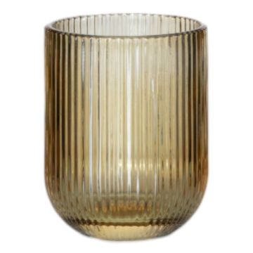 Water glass GENOVEFA ribbed, amber-clear, 9,5cm, Ø7,5cm