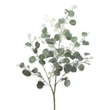 Artificial eucalyptus branch VROSTI with flowers, grey-green, 33"/85cm
