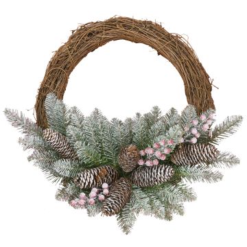 Artificial Christmas wreath RAVENNA, green, snow-covered, fruits, Ø16"/40cm