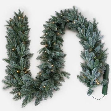 Artificial fir garland BUFFALO, blue, frosted, LEDs, 9ft/275cm, Ø12"/30cm