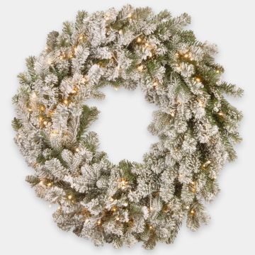 Artificial fir wreath LINZ, white, snow-covered, LEDs, Ø30"/75cm