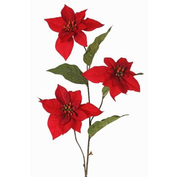 Velvet poinsettia spray TONZI, red, 31"/80cm, Ø5.9"/15cm