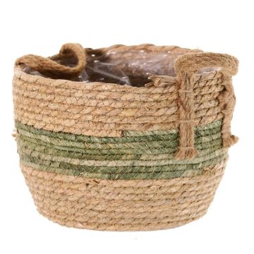 Basket planter UPALI, bound sea grass, 2 carrying handles, beige-green, 10"/26cm, Ø12"/30cm Basket planter UPALI, bound sea grass, 2 carrying handles, beige-green, 10"/26cm, Ø12"/30cm