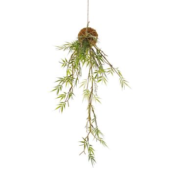 Artificial bamboo hanging plant ALECTO on moss ball, green, 24"/60cm