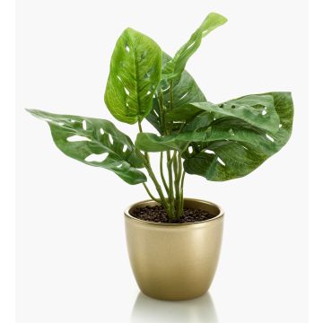 Artificial Philodendron Monstera Deliciosa PUYA, golden ceramic pot, 12"/30cm
