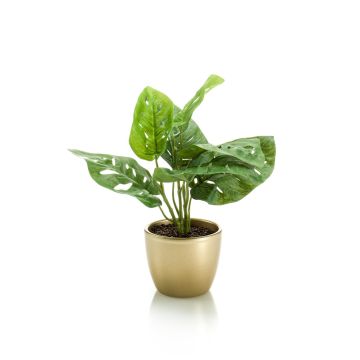 Artificial Philodendron Monstera Deliciosa PUYA, golden ceramic pot, 12"/30cm