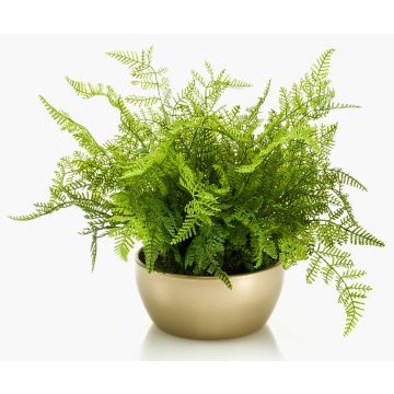 Artificial lady fern HANNU in golden ceramic bowl, green, 16"/40cm, Ø18"/45cm