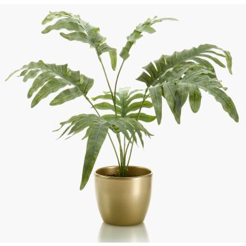 Artificial phlebodium SCORPI in golden ceramic pot, green-grey, 26"/65cm
