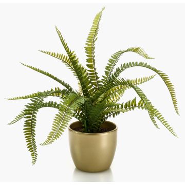 Artificial sword fern ARVO in golden ceramic pot, green, 24"/60cm, Ø28"/70cm