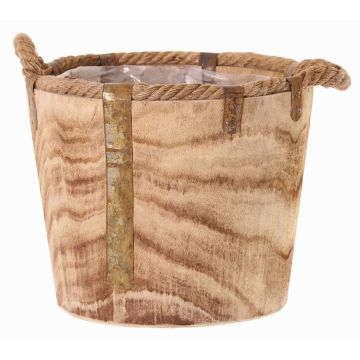 Wooden planter DABIH with rope handles, brown, 9"/24cm, Ø11"/29cm Wooden planter DABIH with rope handles, brown, 9"/24cm, Ø11"/29cm